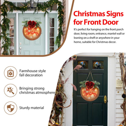 HOMCDALY Christmas Welcome Sign for Front Door, Winter Merry Christmas Wreath, Farmhouse Door Decoration Wooden Hanging Sign, Winter Home Decoration (F-Xmas)