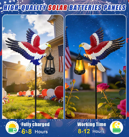 250th Anniversary 2 Packs USA Eagle with Solar Lights Patriotic Memorial Day Decor,29.9in Eagle Metal Garden Stakes 4th of July Decorations Outdoor Memorial Day,Independence Day Gifts for Yard Patio