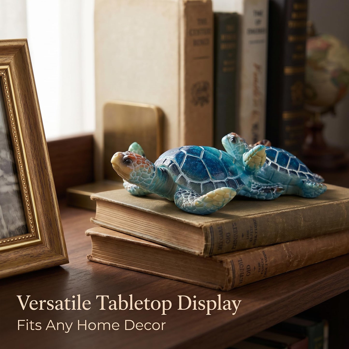 Brizoria Sea Turtle Decor Collectible Figurines, Mother and Baby Mini Turtles, Resin Sea Animals Ornaments for Beach Theme Bathroom Decor, A Thoughtful Gift from The Sea for Turtle Enthusiasts, Blue