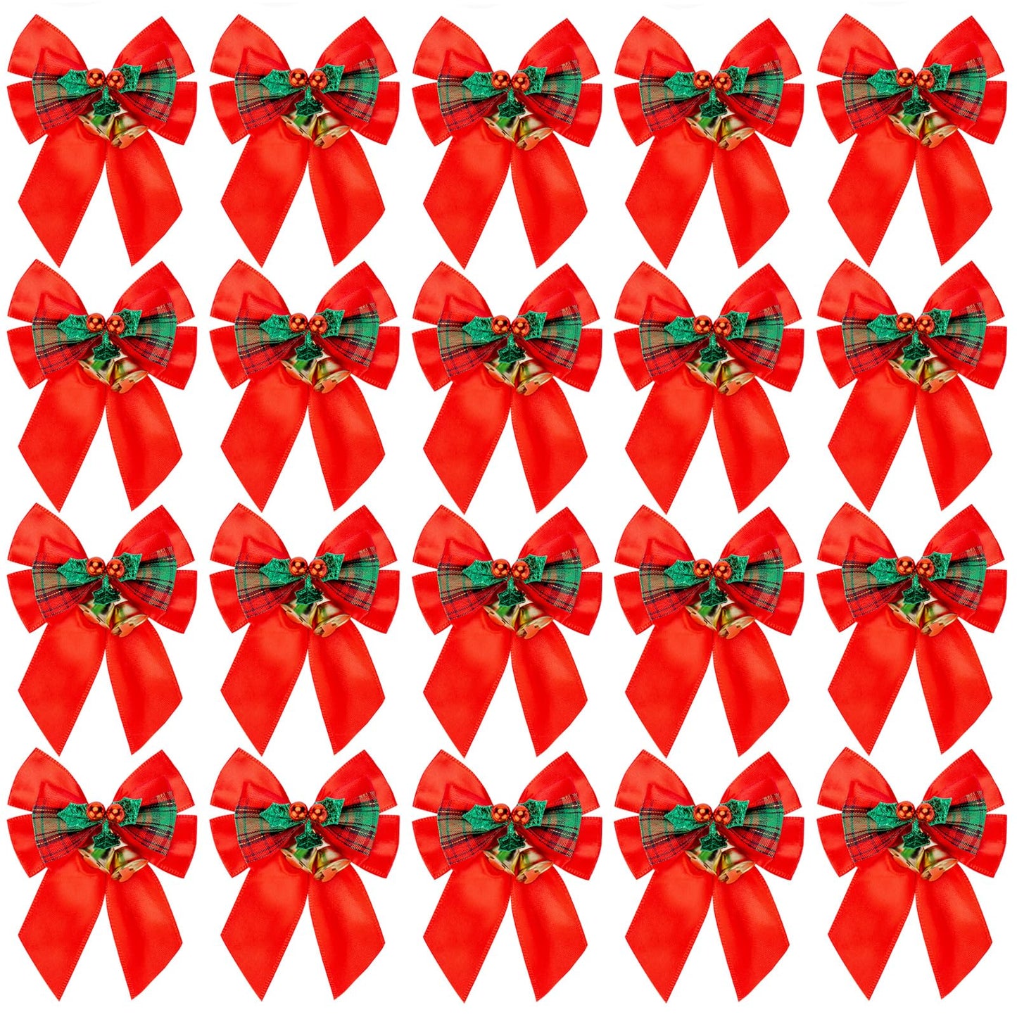Voeveca 20 Pack Christmas Bows, Bowknot Wreath Bow with Jingle Bells for Christmas Garland Tree, Crafts, Wrapping, Wreath Xmas Hanging Ornaments Decor (20, Red)