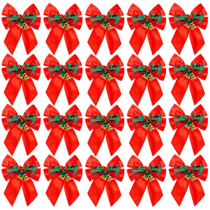 Voeveca 20 Pack Christmas Bows, Bowknot Wreath Bow with Jingle Bells for Christmas Garland Tree, Crafts, Wrapping, Wreath Xmas Hanging Ornaments Decor (20, Red)