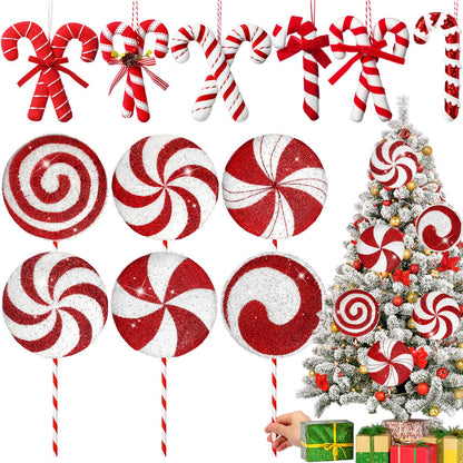 Vercraft 12 Pcs 15.75'' Large Candy Cane Christmas Decorations Giant Lollipop Candy Xmas Decorations with Sticks Red and White Peppermint Decor for Christmas Tree Ornaments Party, 12 Styles