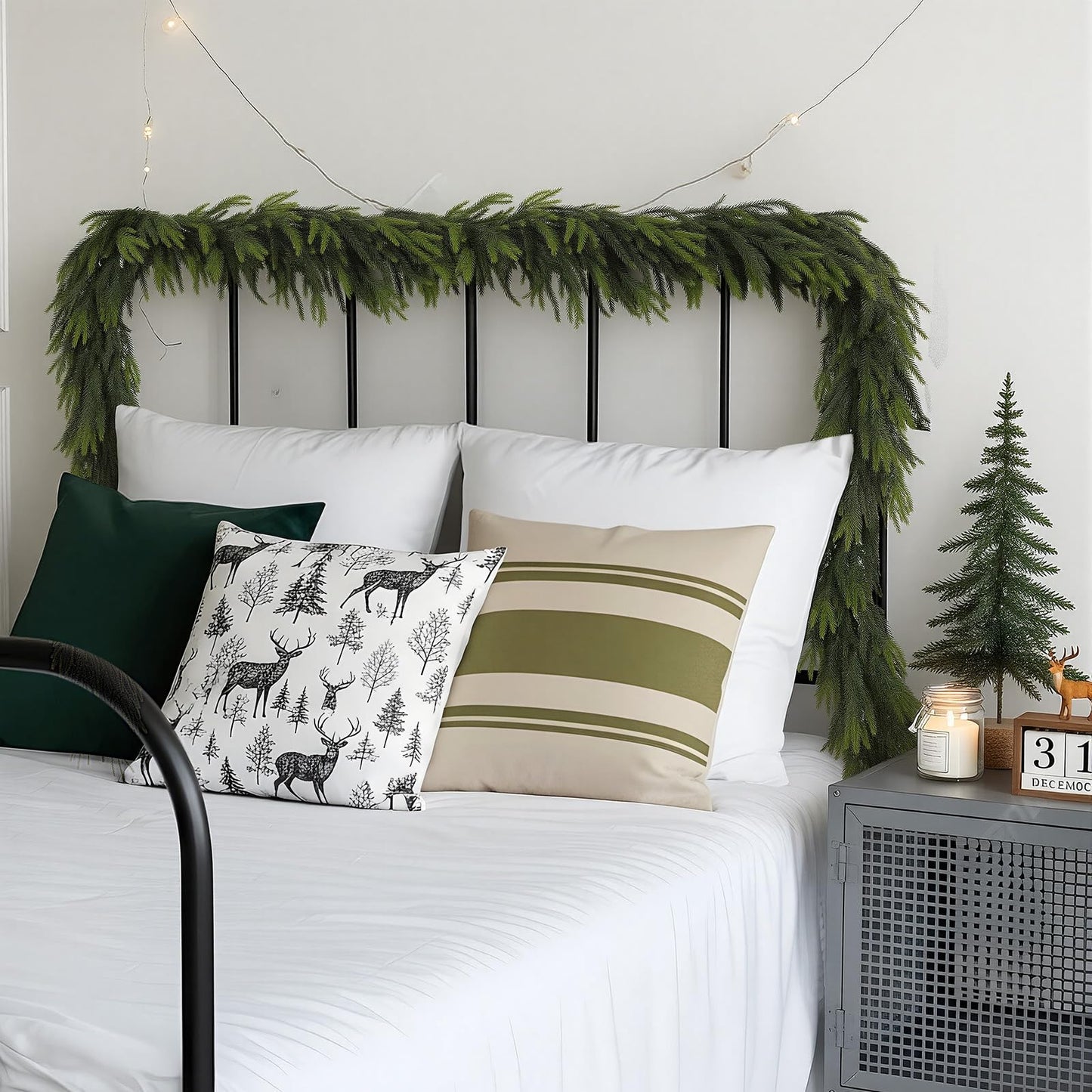 N&T NIETING 15FT Christmas Norfolk Pine Garland Real Touch Pine Artificial Garlands Faux Greenery Garland Winter Christmas Garland for Table Mantle Fireplace Indoor Outdoor Xmas Decorations (1 Pcs)