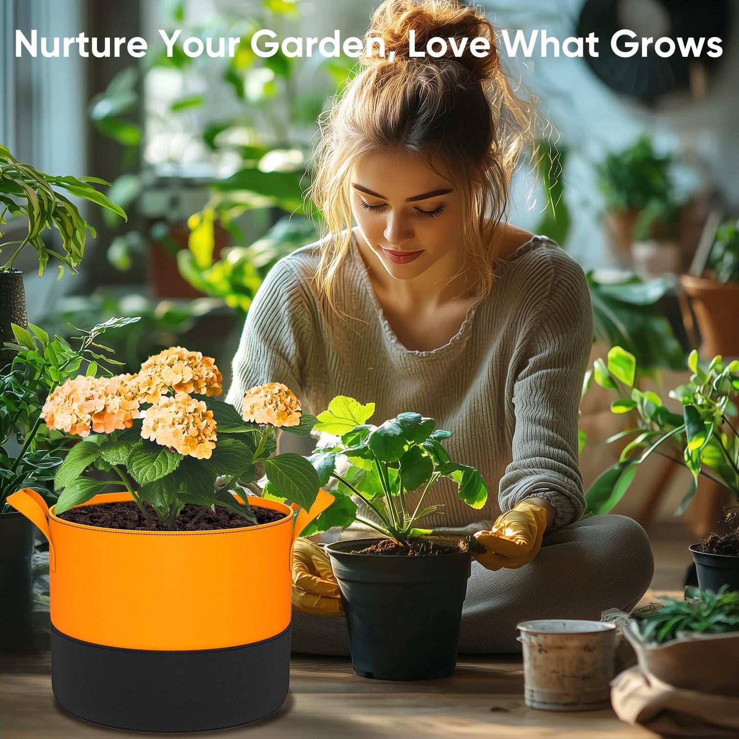 15-Gallon Grow Bags for Potato Planting: 6 Pack Heavy Duty 350G Thickened Potatoes Planter Bags with Handles - Fabric Pots Felt Garden Bags for Growing Vegetable Fruit Flower Herb with Plant Labels