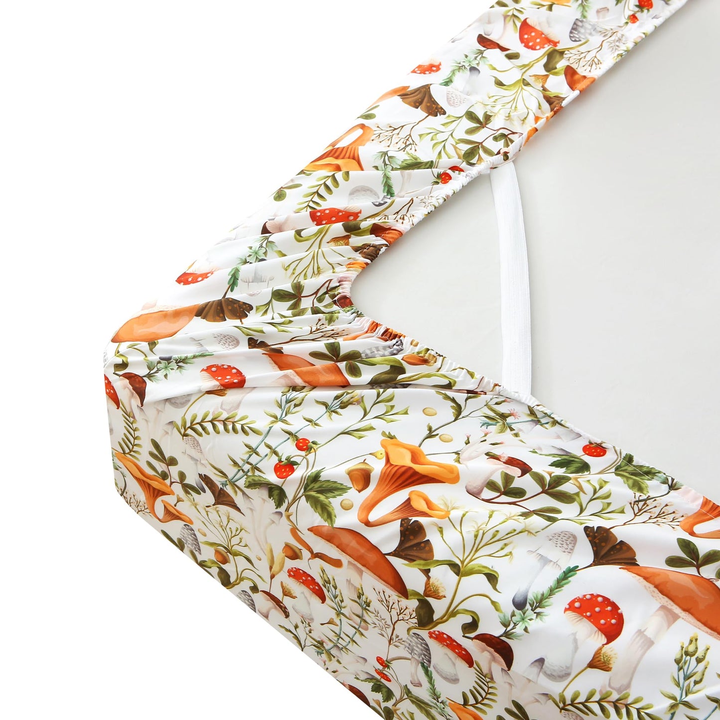 Mooreeke Cozy Vintage Microfiber Printed King Sheet Set - Soft & Breathable Percale Mushroom Forest Bed Sheets with Extra Deep Pocket - Non-Slip Fitted Design - Jungle Mushroom Leaves Pattern - King