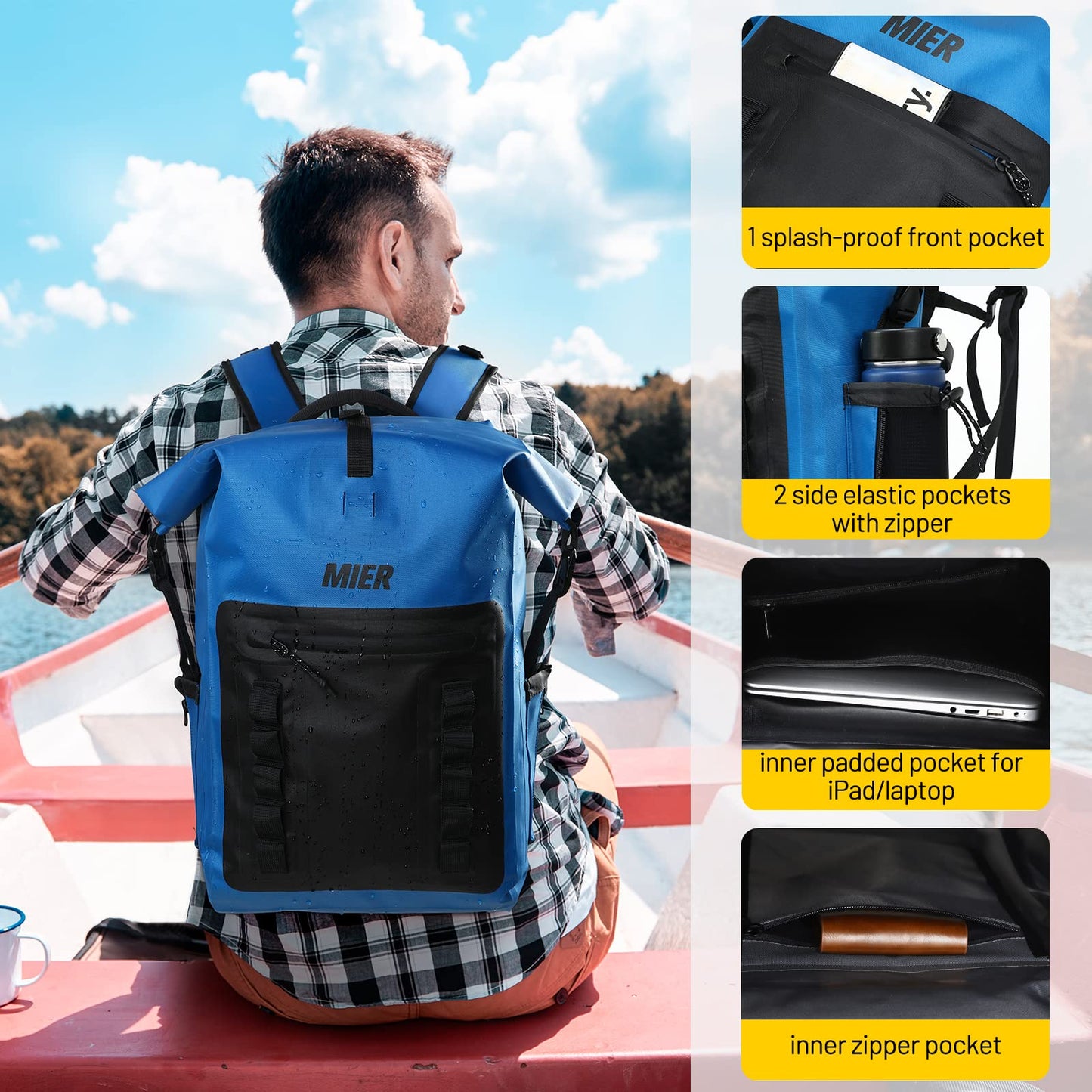 MIER Dry Bag Waterproof Backpack 30L Dry Sack Heavy Duty Roll-Top Closure for Kayaking, Beach, Boating, Swimming, Surfing, Blue
