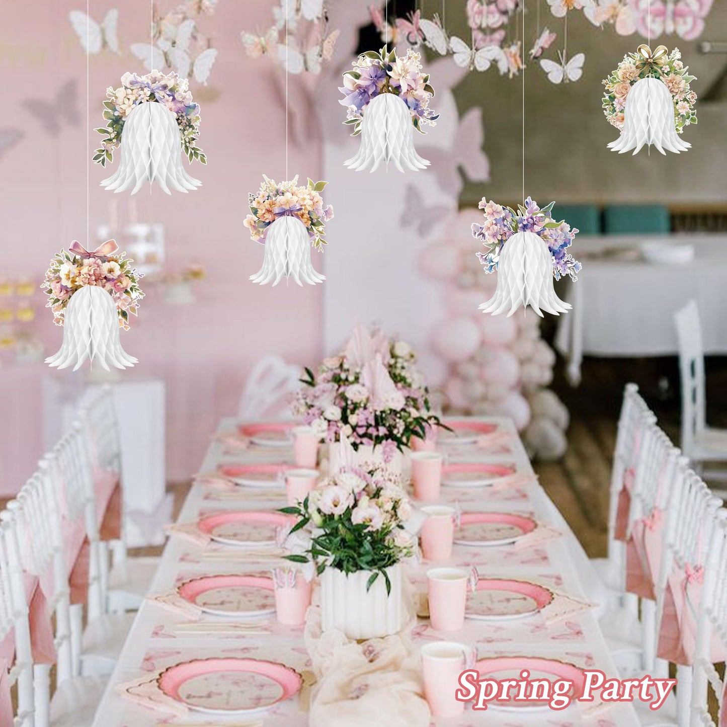 6PCS Paper Wedding Bells, Large Hanging Bells Honeycomb Decorations Flower Ornaments for Wedding Bridal Shower Birthday Baby Shower Christmas New Year Party