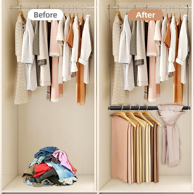 STORAGE MANIAC Adjustable Closet Rod Extender, Heavy Duty Space-Saving Clothes