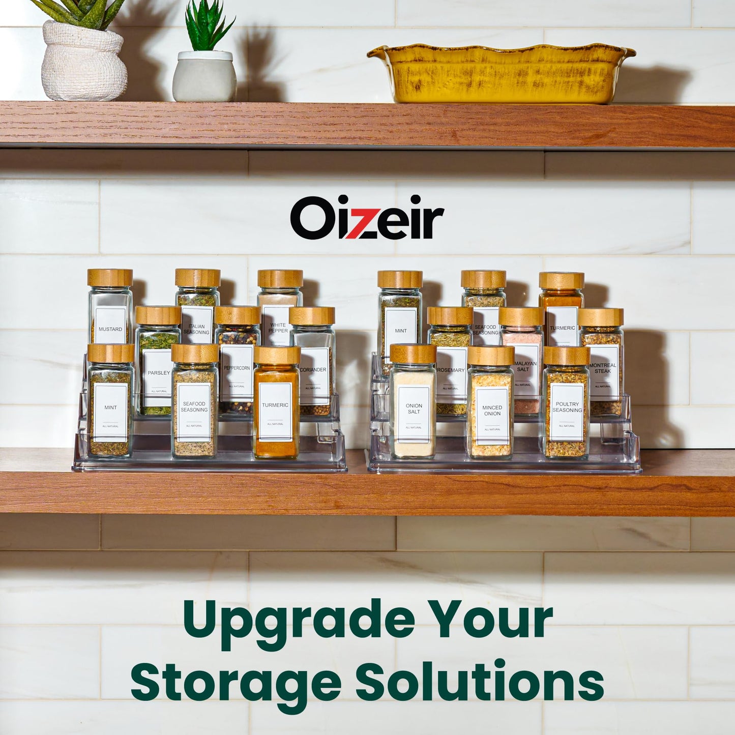 Oizeir Clear Spice Rack (2-Pack) - 3-Tier Acrylic Organizer for Cabinet - Deep Spice Shelf - 10.4 x 9.6 x 4 Inches - Holds Seasoning and Condiments