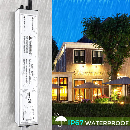 LightingWill 12V 30W Power Supply IP67, 2.5A Outdoor Waterproof LED Driver With Plug, AC 240V to DC 12 Volt Transformer for LED Lighting, CCTV, Computer Project