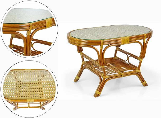 Malibu Lounge Set of 4: 2 Natural Rattan Wicker Chairs, Three-Seater Sofa