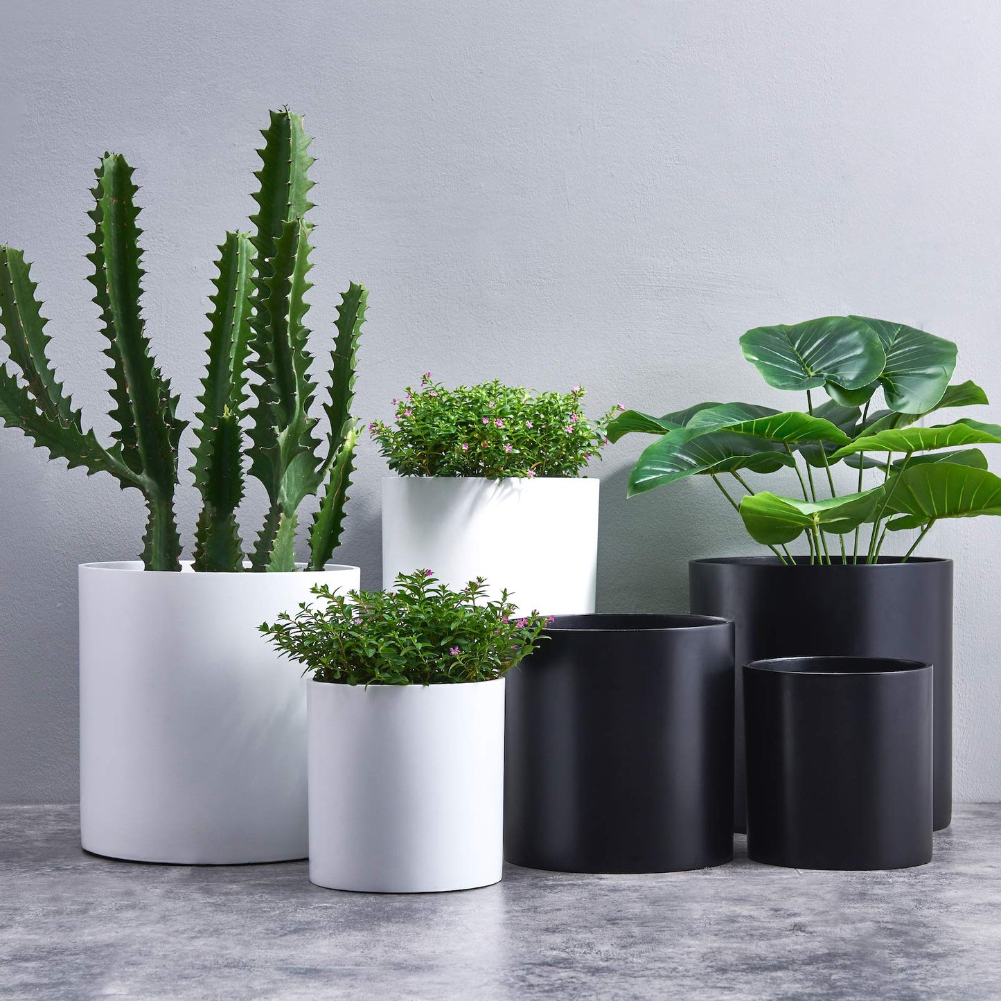 FaithLand 10 Inch Fiberstone Planter - Lightweight Modern Cylinder Plant Pot with Drainage Hole & Plug, Indoor Outdoor Use, Matte White