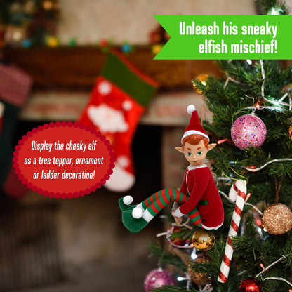 The Original Elf 12" Plush Christmas Elf Doll – Poseable Shelf Sitter with Flexible Dangling Legs – Perfect for Christmas Decorations, Toy Elf for Kids, Mini Elves, and Tree Topper (Boy)