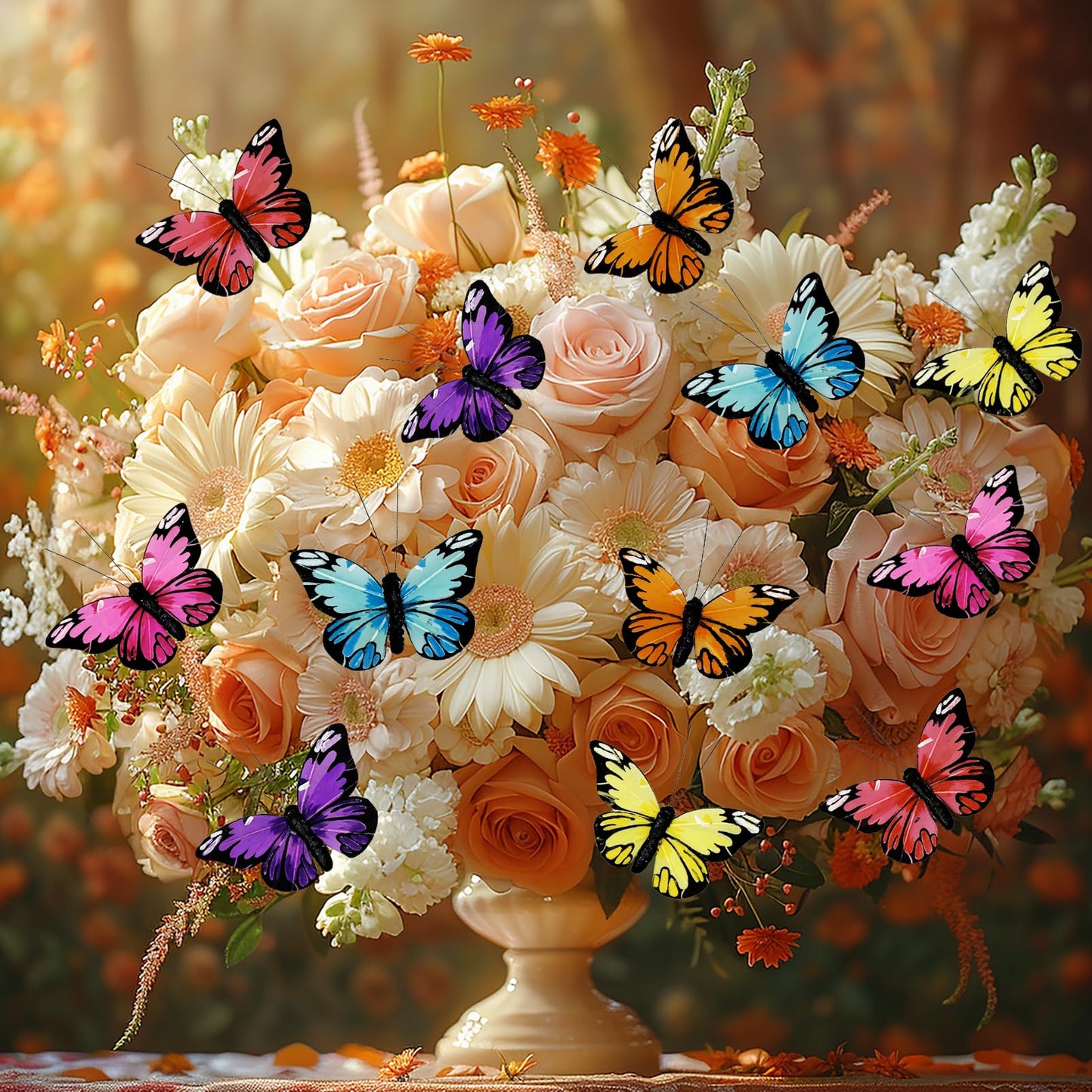 FBIRDY Feather Butterfly Set of 12 Clip on Artificial Butterflies for Crafts Christmas Butterfly Ornament Butterflys Flower Bouquet Christmas Tree Decorations for Floral Wedding Decor