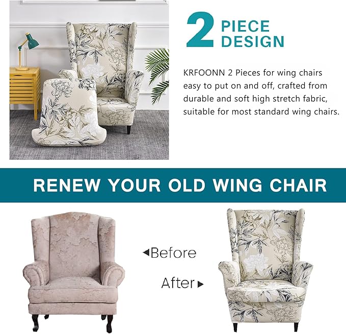 KRFOONN Wingback Chair Covers Slipcovers 2 Piece Stretch Wing Chair Covers