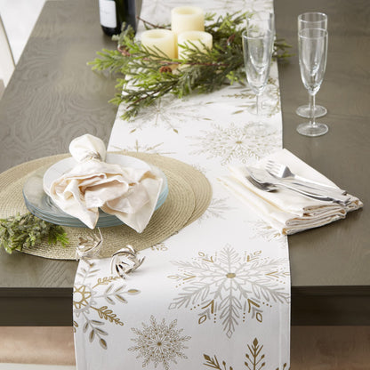 DII Holiday Dining Table Linen Sparkle Metallic Kitchen Décor, Table Runner, 14x72, Snowflakes Print