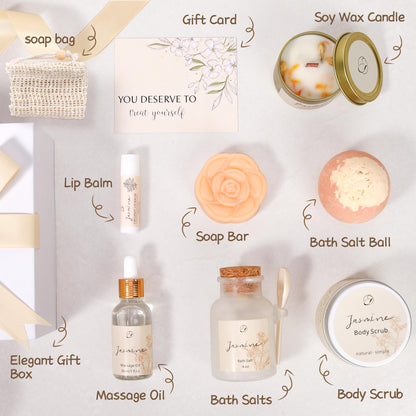 EXTALOW Spa Gifts for Women Mothers Day Gifts Jasmine Bath Gift Baskets Relaxing Self Care Gift for Mom Girlfriend Sister Wife Auntie Home Bath Care Package Thank You Birthday Gift Friendship
