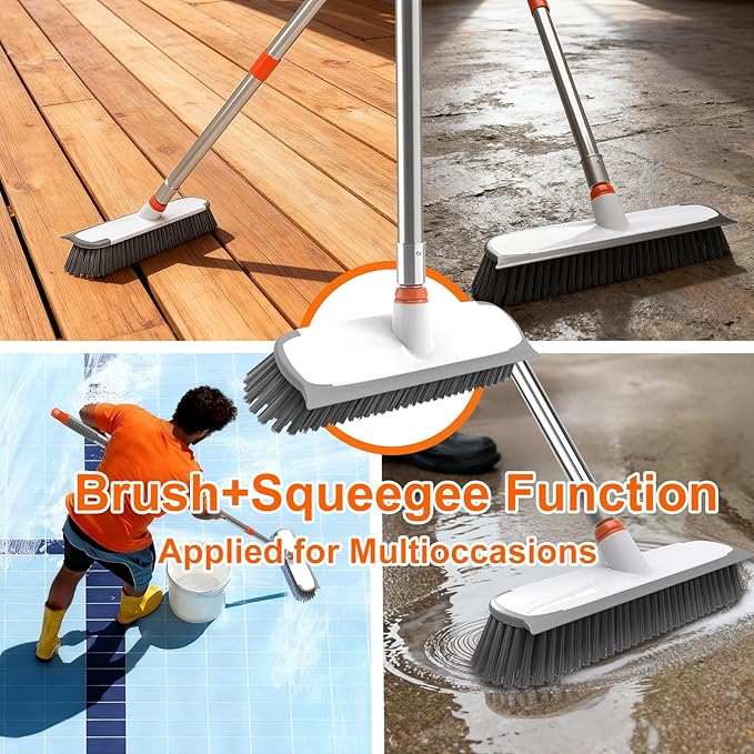 Floor Scrub Brush with Long Handle, Stiff Bristles Deck Brush, BITOPE