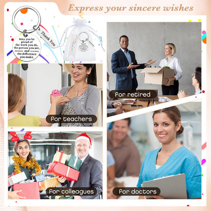 Yinkin 36 Pcs Employee Appreciation Gifts Bulk for Coworkers Keychains Organza Bags with Cards for Staff Graduation Favors(Silver)