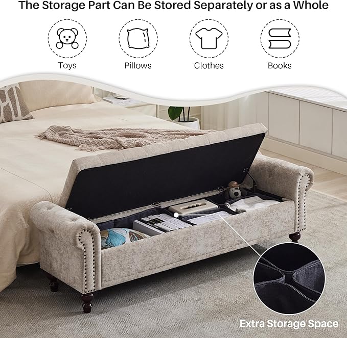SOFTHION Storage Bench for Bedroom, Upholstered Chenille Storage Ottoman
