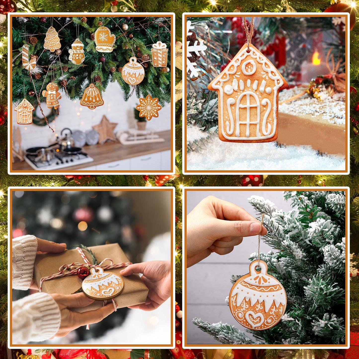 Geelin 40 Pcs Christmas Gingerbread Ornaments Small Wooden Cookies Baking Theme Christmas Tree Hanging Gingerbread Ornaments Pie Decoration for Xmas Tree Festive Season Holiday Party(Classic)