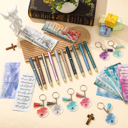 Spakon 20 Sets Mother's Day Christian Gift Bulk Bible Verse Pens Keychains Scripture Quote Bookmarks Inspirational Religious Gift for Mother Women Employee Teachers Bible Study Group(Gel Pen)