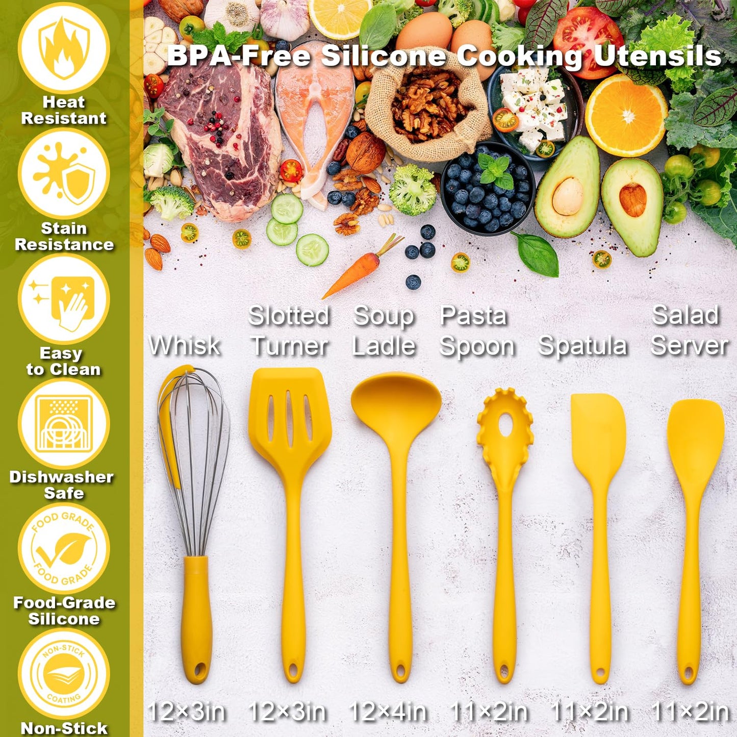 Sunflower Utensil Caddy with Silicone Cooking Utensils Set 6PCS, Canister Holder Sunflower Kitchen Decor and Accessories Theme Set Counter Yellow Kitchen Decor Country Crock Organizer Gifts for Women