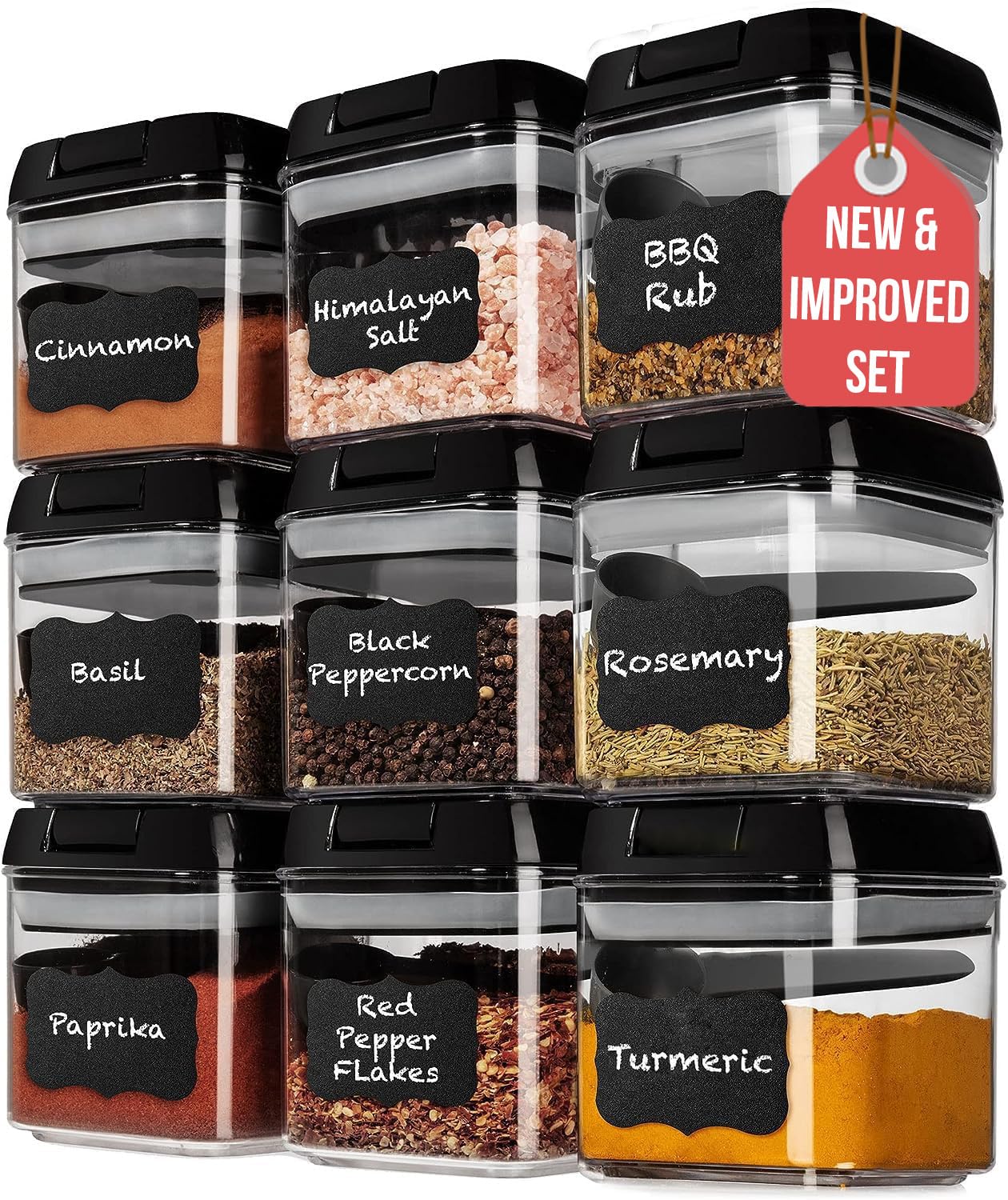 Shazo 9 PC Airtight Food Storage Containers - BPA Free Clear Plastic Snack & Spice Containers with Easy Lock Lids - Kitchen and Pantry Organization for Herbs, Coffee, Tea - 0.5L / 2.1 Cups