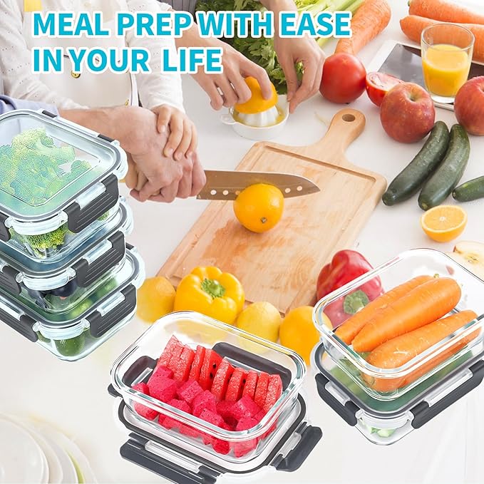 Skroam 10 Pack Glass Meal Prep Containers, 22 OZ Glass Airtight Food Storage