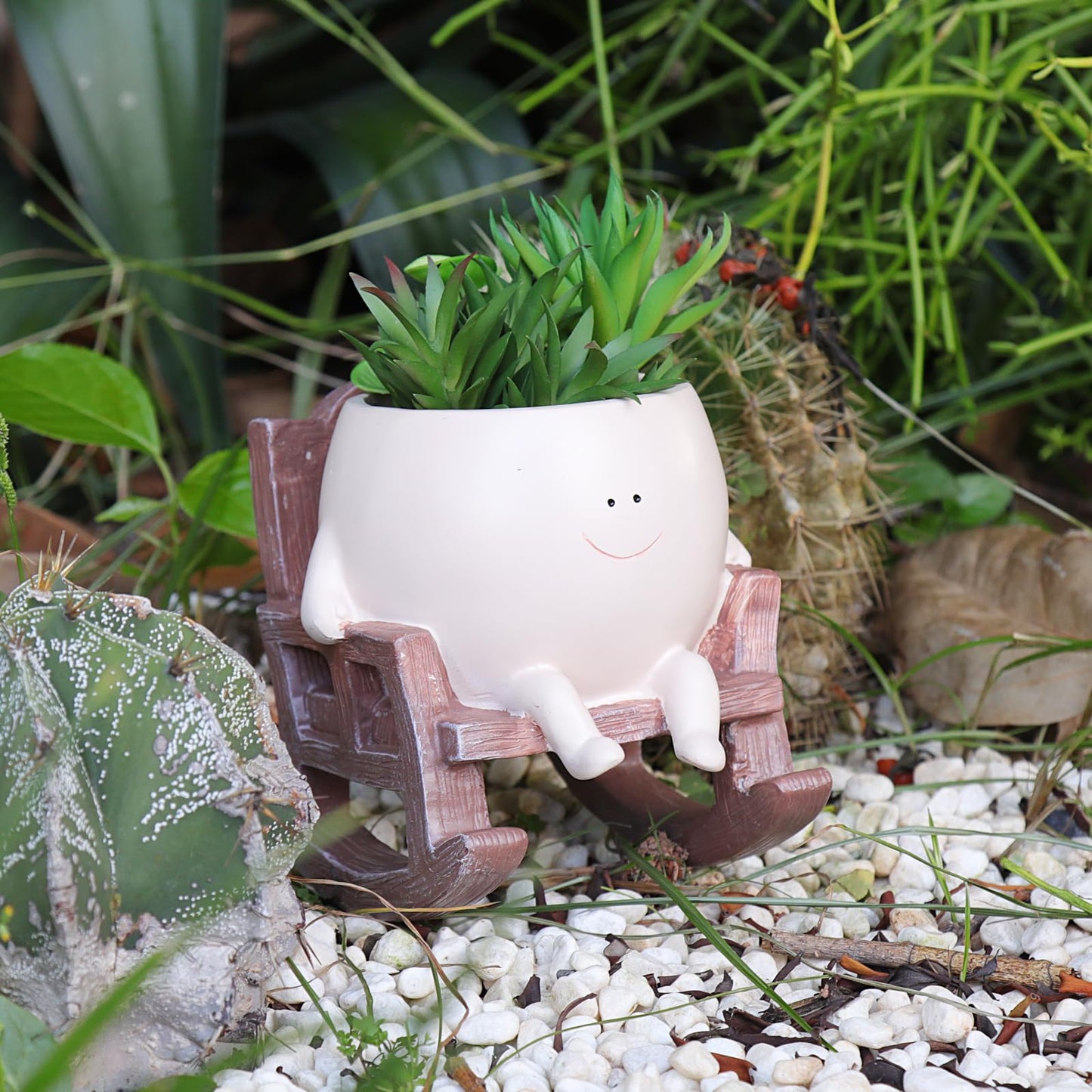 NINIPAPA Cute Plant Pots Smiley Face Planter Funny Flower Pot, Rocking Chair Small Face Pot for Indoor Plants, Unique Head Planters Plant Lover Gifts on Mother's Day Birthday