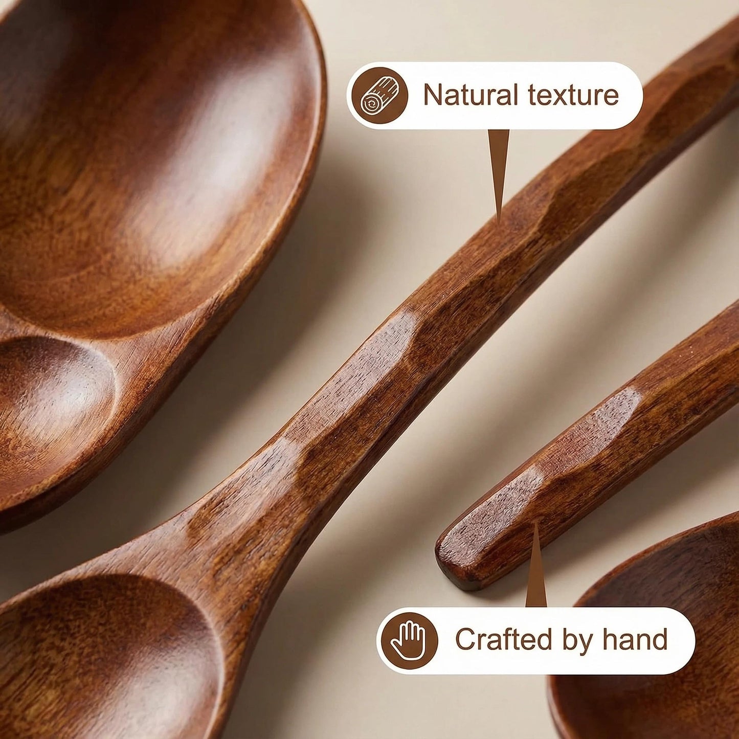 Diulazin Handmade Wooden Spoons for Eating, Japanese Ramen Spoon Set with Long Handle, Perfect for Rice, Desserts, and Cooking - Stylish Kitchen Utensils (6 PCS)