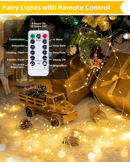 3 Pack 60 LED Fairy Lights Battery Operated with Remote, 8 Modes String Lights Indoor Outdoor, Cuttable Battery Light for Home Bedroom Wedding DIY Centerpiece Christmas Decorations (Warm White)