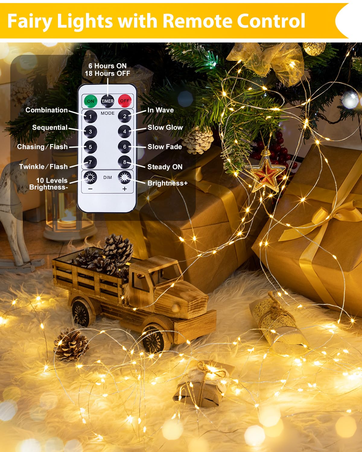 2 Pack 200 LED Fairy Lights Battery Operated with Remote, 8 Modes String Lights Indoor Outdoor, Cuttable Battery Light for Home Bedroom Wedding DIY Centerpiece Christmas Decorations (Warm White)