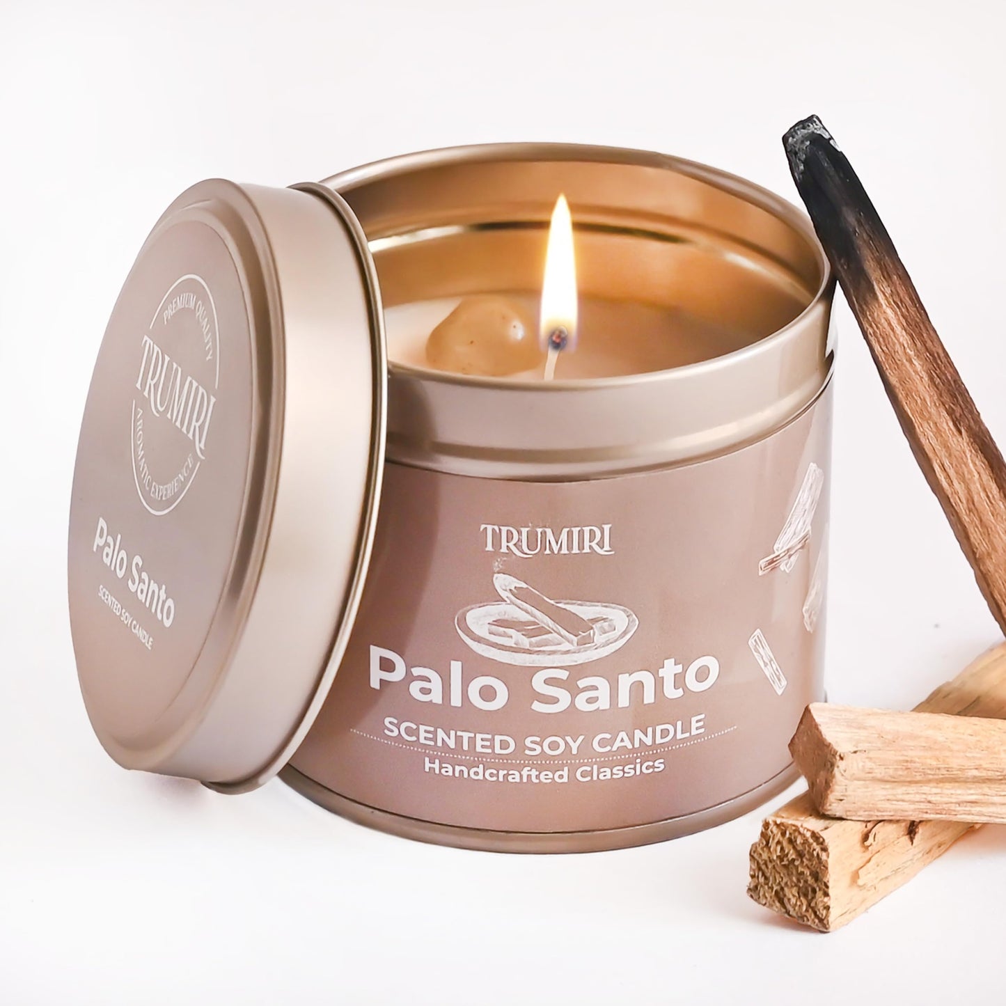 Palo Santo Candle for Home - Highly Scented with Citrine Crystals - 5oz Soy Wax Organic Non Toxic for Aromatherapy Relaxation Meditation - Room Decor for Men - New House Essentials - Pet Safe Candel