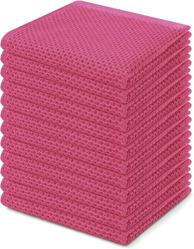 Kitinjoy 100% Cotton Kitchen Dish Cloths, 12 Pack Waffle Weave Ultra Soft