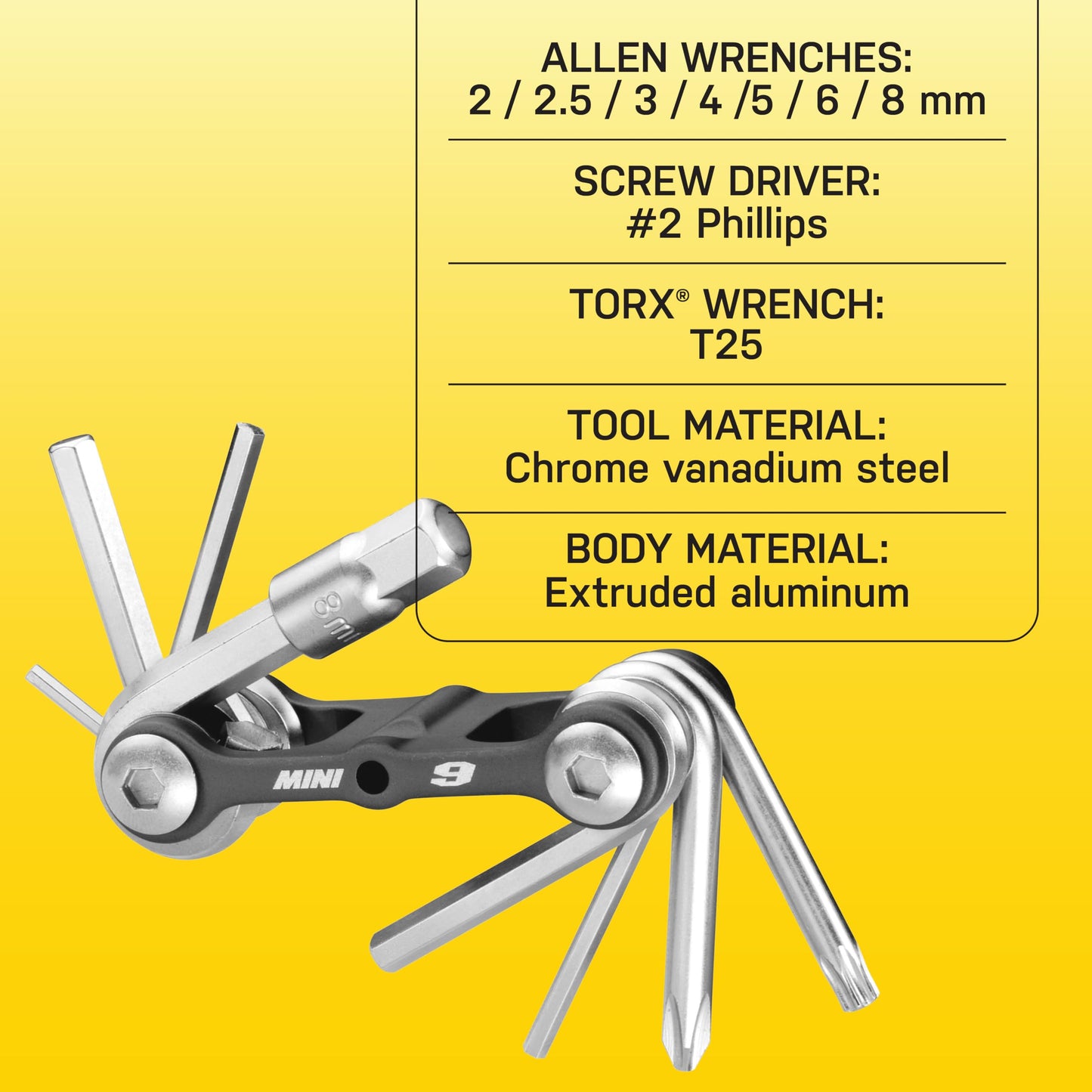 Topeak The Mini 9-Function Bicycle Tool - TT2409 , Black/Silver, L x W x H ﻿﻿﻿﻿6.6 x 3.1 x 2cm / 2.6” x 1.2” x 0.8”