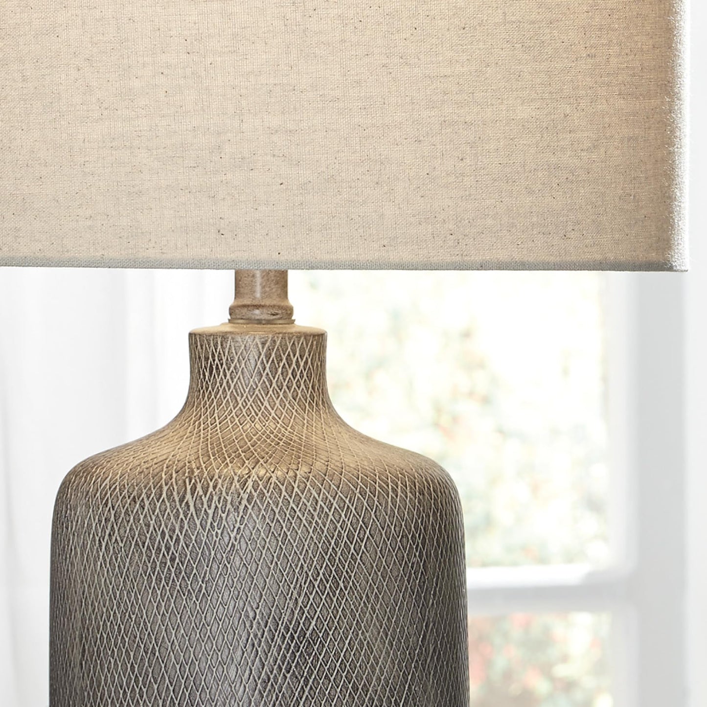 Signature Design by Ashley Linus Modern 25" Ceramic Table Lamp, Natural Stone Finish