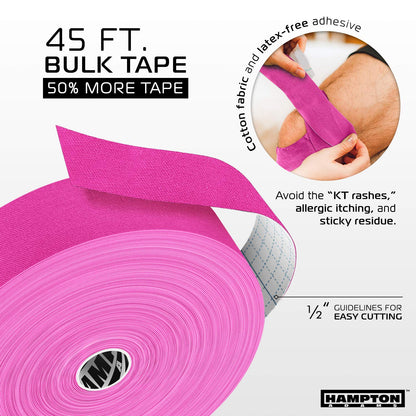 Hampton Adams | As Seen on Shark Tank | Elastic Kinesiology Tape (Bulk Roll) | 135ft Uncut | Supports & Protects Muscle Wrist Knee Shoulder Back Plantar Fasciitis | Waterproof Hypoallergenic (Pink)