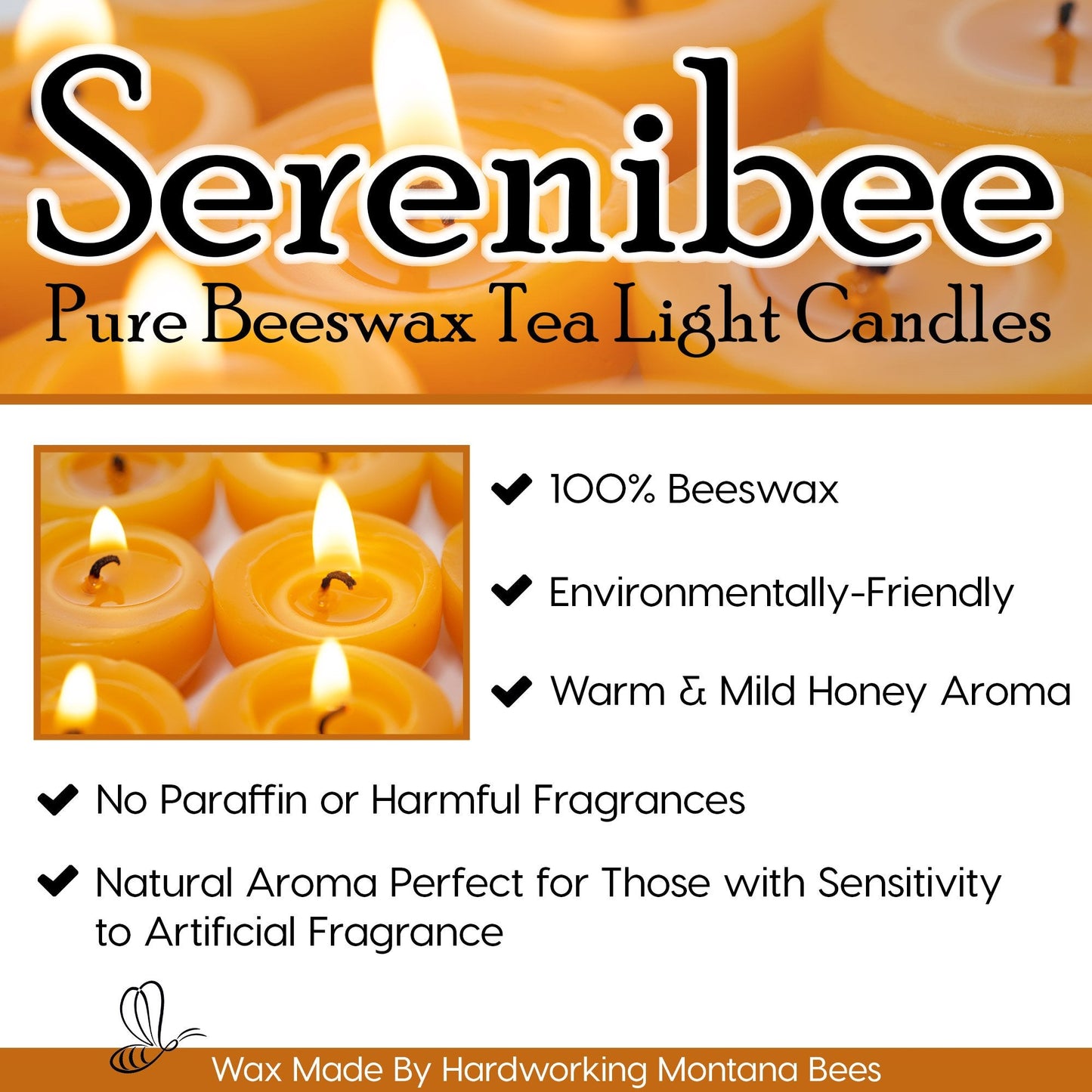 Serenibee Tea Light Candles - 100% Pure Beeswax Candles with one Custom Reusable Sturdy Steel Candle Holder and Reusable Cotton Bag Eco Friendly Gift Set(12 & 24)