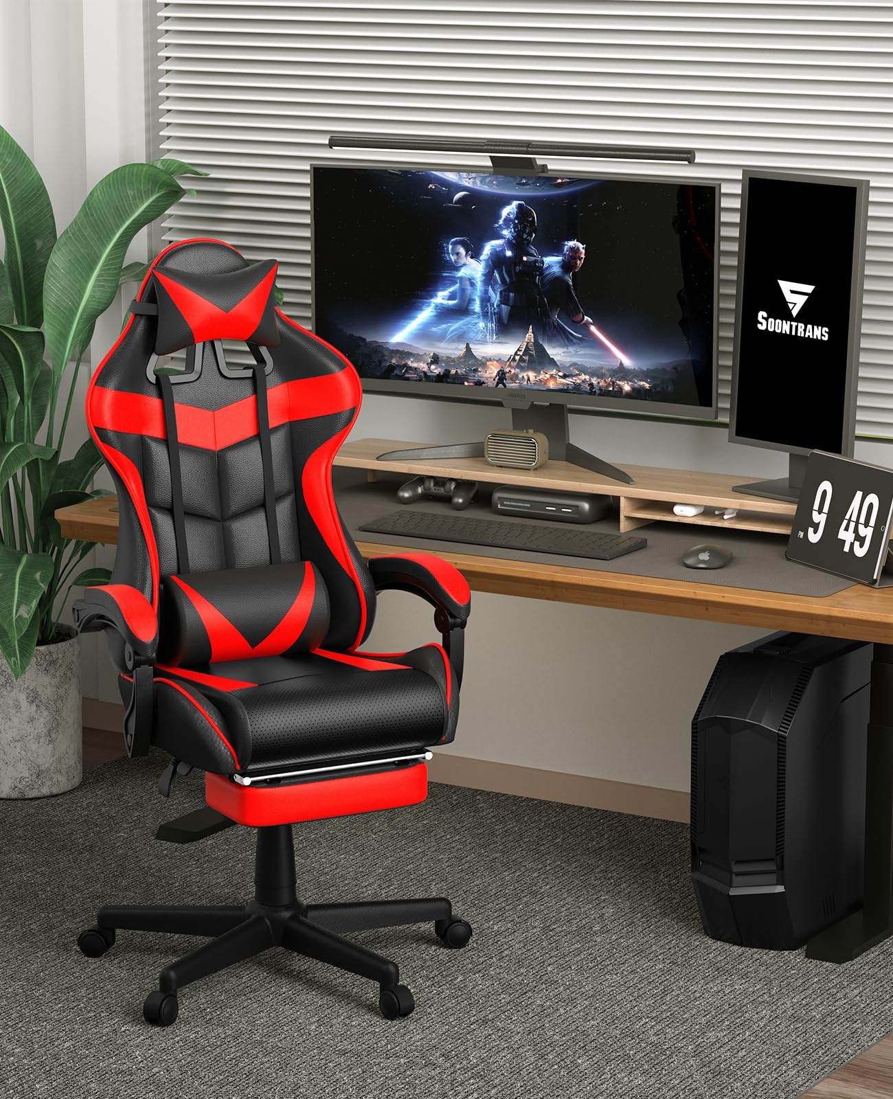 Soontrans Red Gaming Chairs with Footrest,Racing Gaming Chair,Computer Gamer Chair,Ergonomic Game Chair with Adjustable Headrest and Lumbar Support