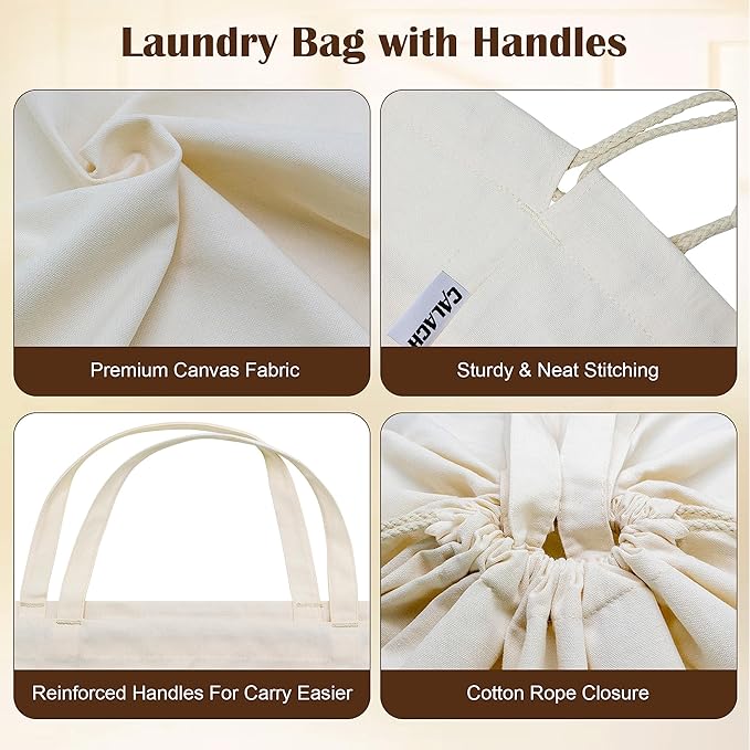Canvas Laundry Bags with Handles & Square Base18"Lx18"Wx27.6"H, Extra Large