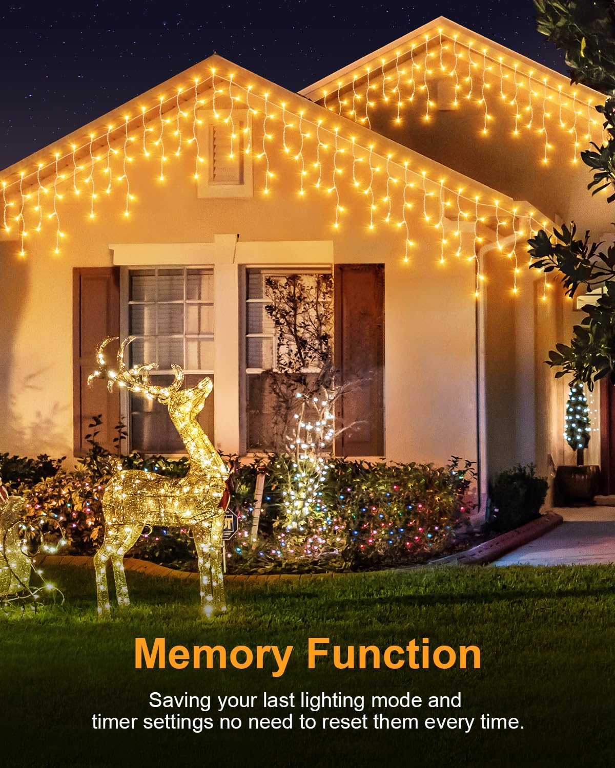 Christmas Lights Outdoor, 53 FT 486 LED Christmas Light for Outside, Timer & Memory, Plug in 8 Modes Hanging Fairy Light with 108 Drops for House Eaves Yard Patio Holidays Decorations, Warm White