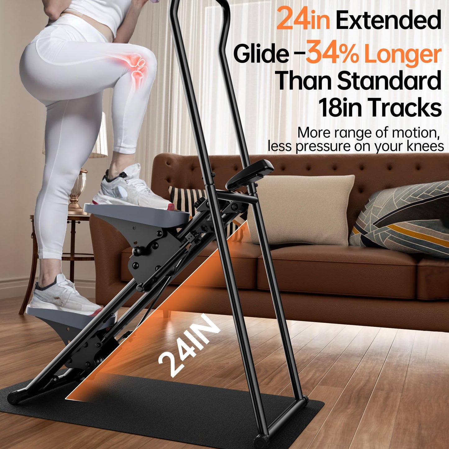 Upgraded seanleecore Stair Stepper Machine for Home with Device Holder & Silicone Floor Mat, Extra-Long Non-Slip Pedals Vertical Climber Exercise Machine
