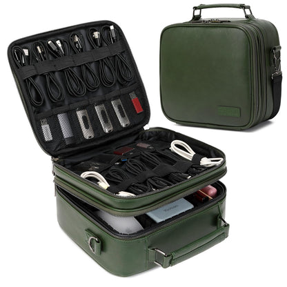 KYALOU Electronics Travel Organizer, Large Electronic Accessories Cable Case with Adjustable Dividers, Waterproof Tech Storage Bag Gifts with Double Layers for Cord, Charger, Power Bank - Olive Green