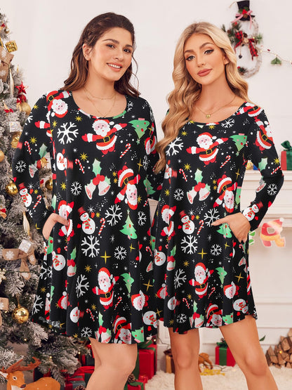 ZENNILO Women's Loose Fit Casual Swing Christmas T-Shirt Dress with Pockets(Flower40,S)