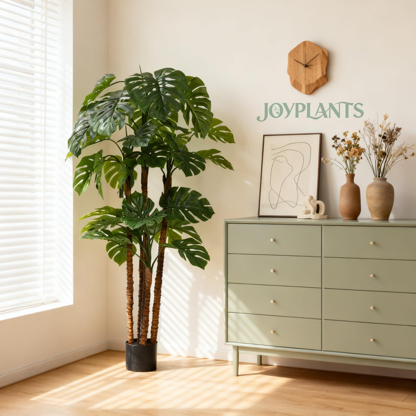Joyplants 6FT Artificial Monstera,Fake Swiss Cheese Plants Faux Tropical with Bark and Black Pot for Indoor Outdoor Office Living Room Home Decor