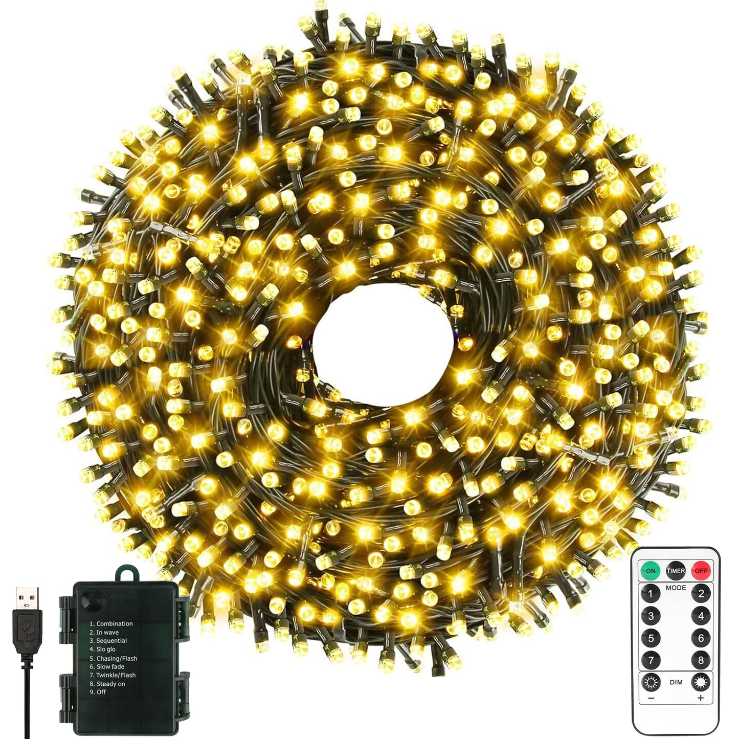 Green Convenience Christmas Lights 33ft 100LED Battery Operated String Lights with USB or Battery Powered Waterproof for Indoor Outdoor Holiday Party Wedding Christmas Decoration