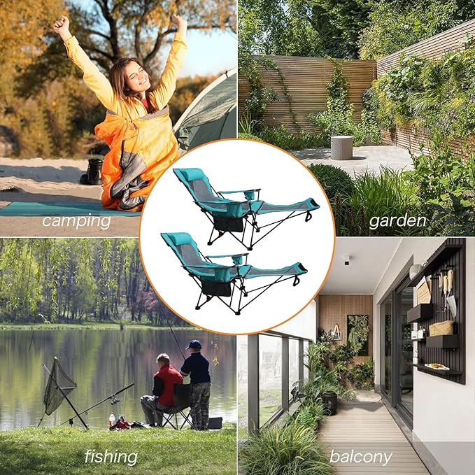 Reclining Camping Chair with Removable Footrest Lounge Chair with Headrest