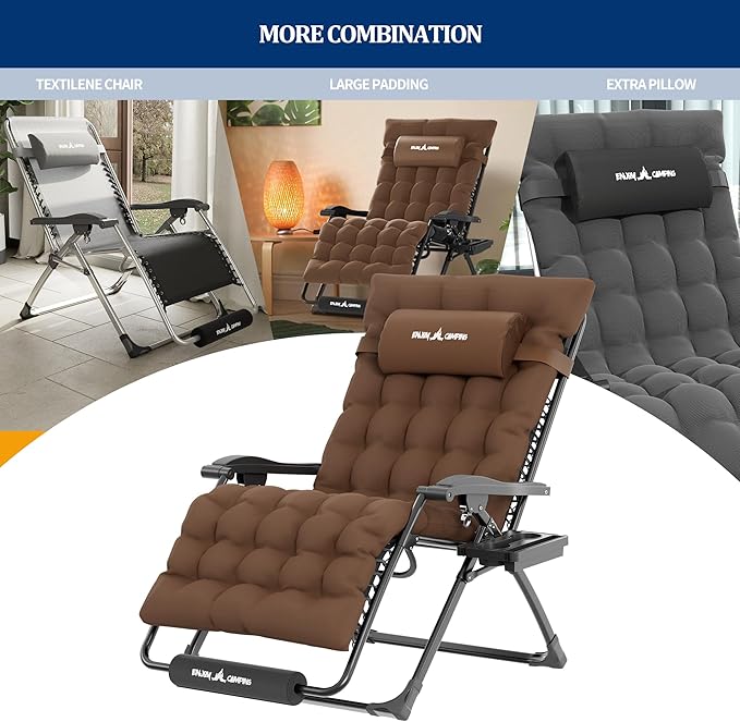 UDPATIO Oversized Zero Gravity Chair Chairs, Patio Recliner, Foldable Heavy Duty Reclining with Adjustable Headrest, Removable Cushion, Cup Holder & Foot Rest for Outside Camping Office Indoor