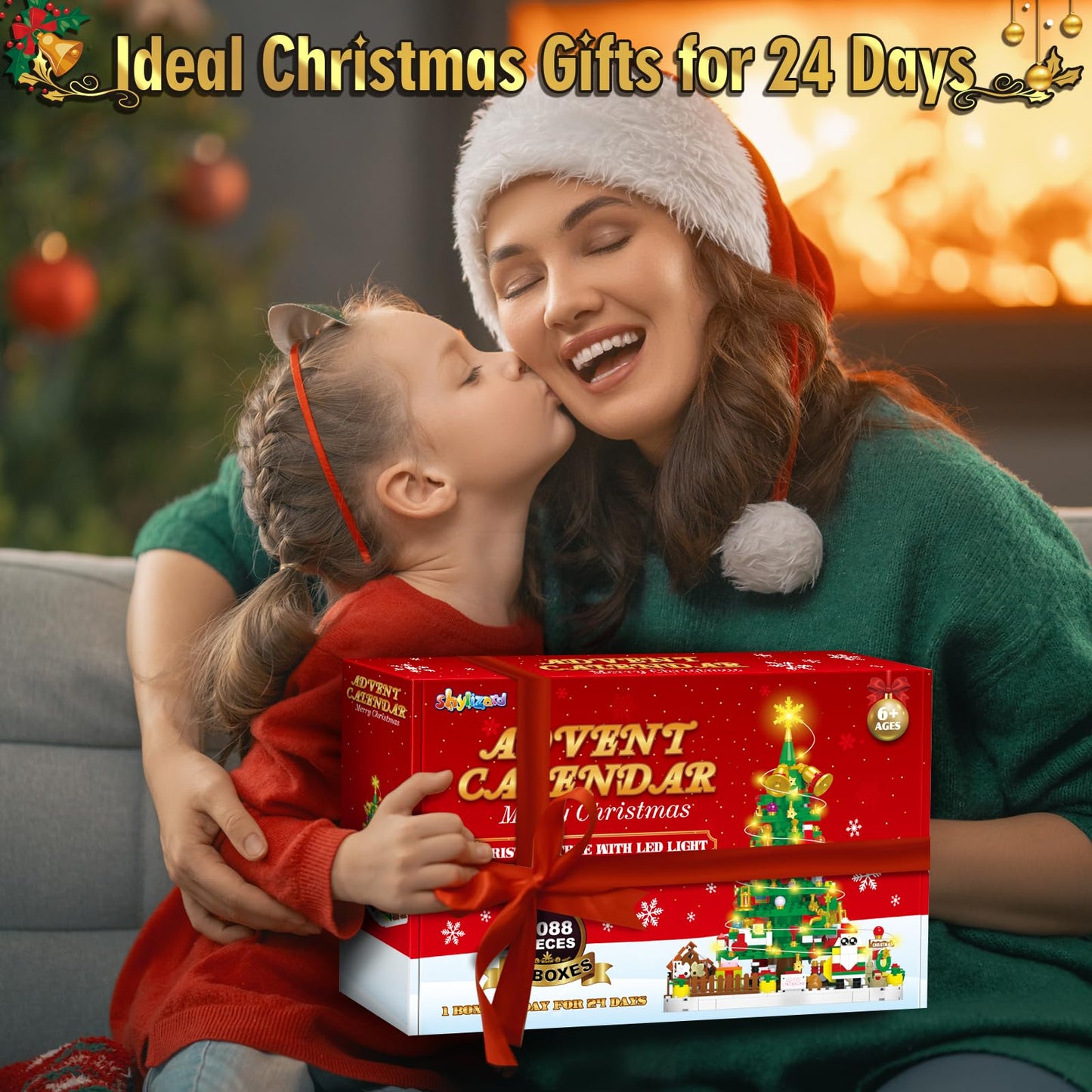 Advent Calendar 2025 Adult, 1088 Pieces Christmas Tree Building Kit with Led Light, 24 Days Christmas Countdown Christmas Tree Building Toy Set, Ideal Xmas Gift Toy for Teen Boy